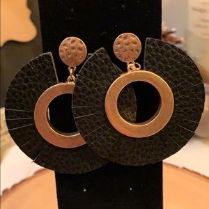 Leather and bronze statement earrings